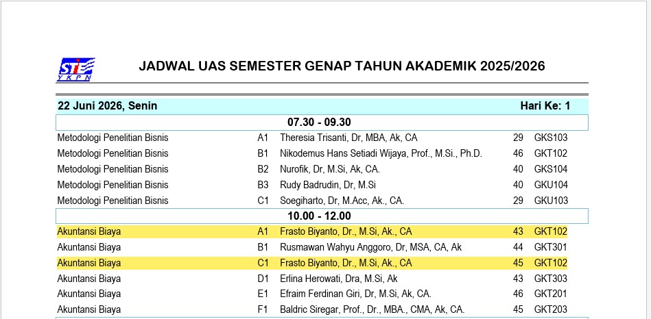 JADWAL UAS SEMESTER GENAP TAHUN AKADEMIK 2025/2026