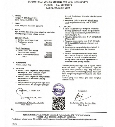 Formulir Pendaftaran Wisuda Sarjana STIE YKPN Yogyakarta