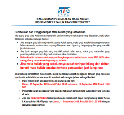 20261 Pembatalan dan Penggabungan Mata Kuliah
